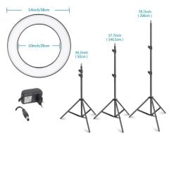 Renksan 14 Inç Video Oda Çekimleri Için Ring Light Sürekli Beyaz Led Işık + 2m Stand Ayak Halka14