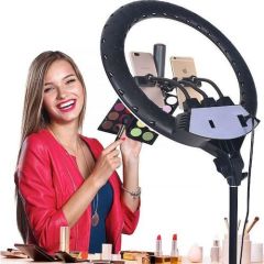 RENKSAN ZB-F348 18 inç halka ışık LED Video ışığı makyaj lambası Tripod standı ve üç mobil kelepçe ile